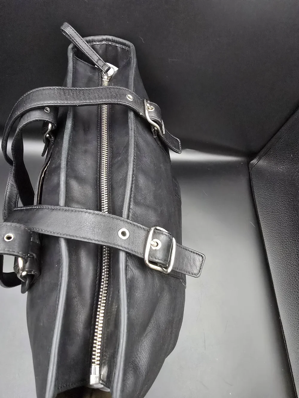 Coach Black Leather Tote with Buckle Straps